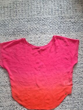 Guess Ombre Pink to Coral Scoop Neck Sheer Top